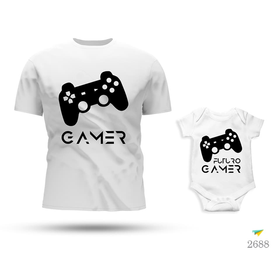 Kit Tal Pai Tal Filha Body e Camiseta Gamer e Futuro Gamer