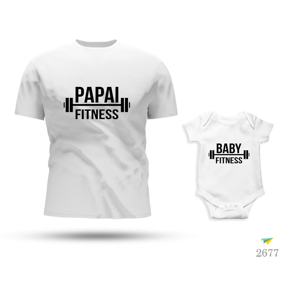 Kit Tal Pai Tal Filho Body e Camiseta Papai Fitness Baby Fitness