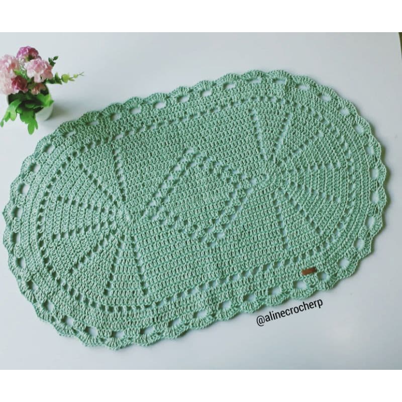 Tapete Oval de Crochê 74x45cm - Tapete de Barbante