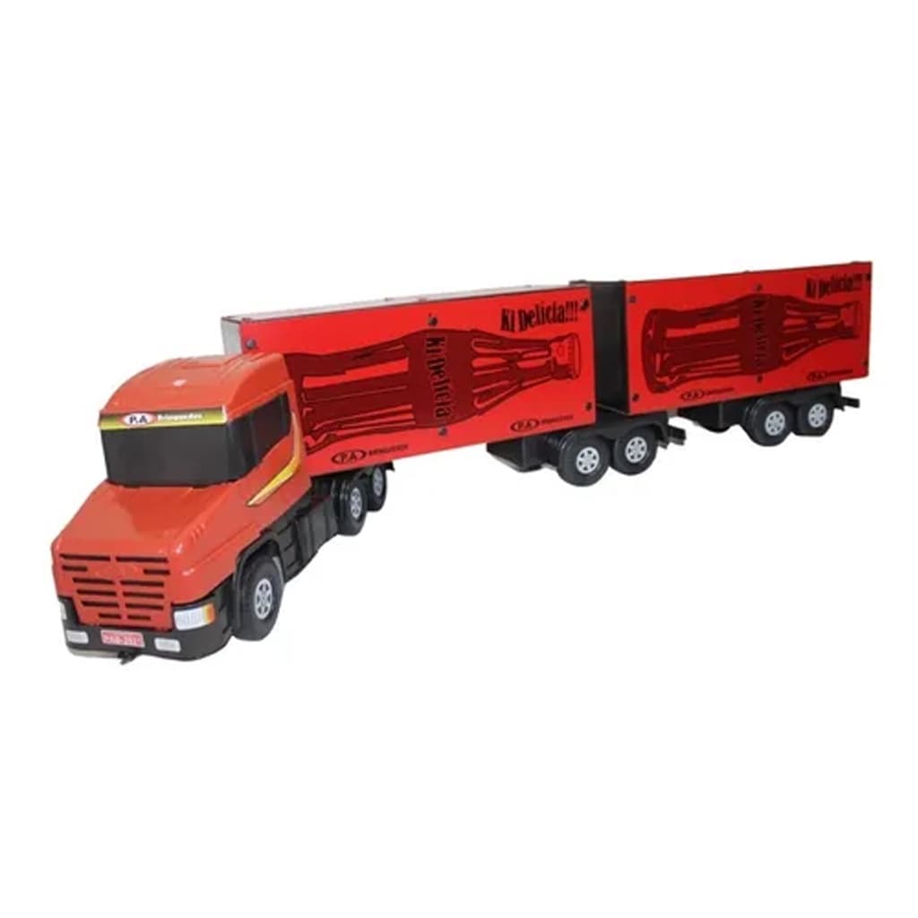 Caminhão Carreta Bi-trem 7 Eixos Bau de Madeira Gigante Brinquedo Infantil 115cm