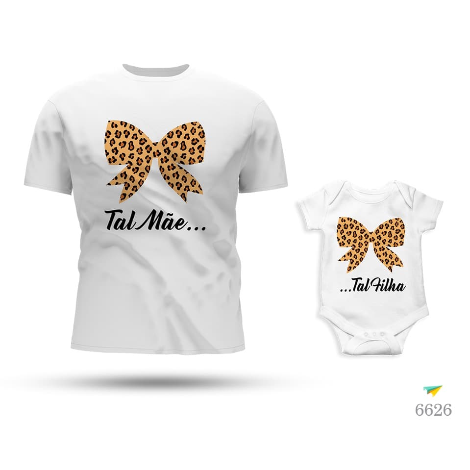 Kit Tal Mãe Tal Filha Body e Camiseta Laço Estampa Oncinha