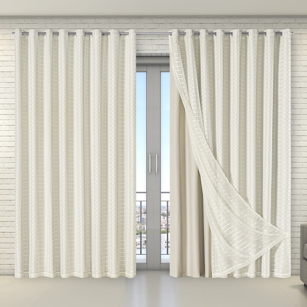 Cortina Tecido Blecaute com Voil Xadrez 2,70 m x 2,30 m