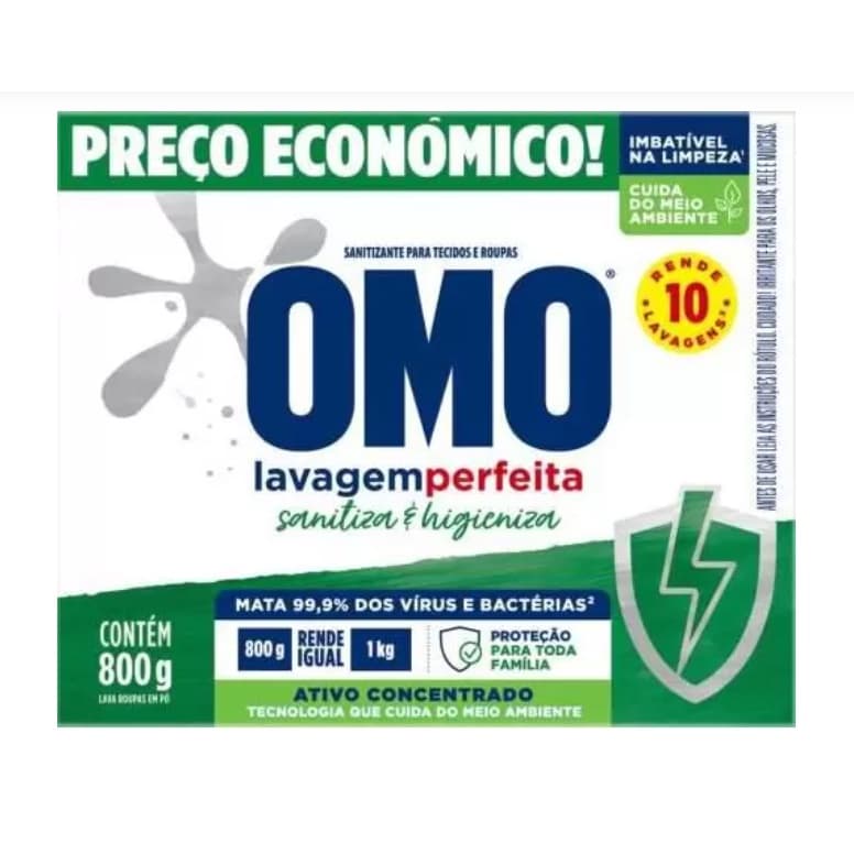 Sabão Pó Lavagem Perfeita Sanitiza Higieniza OMO 800g Caixa - Não Informada