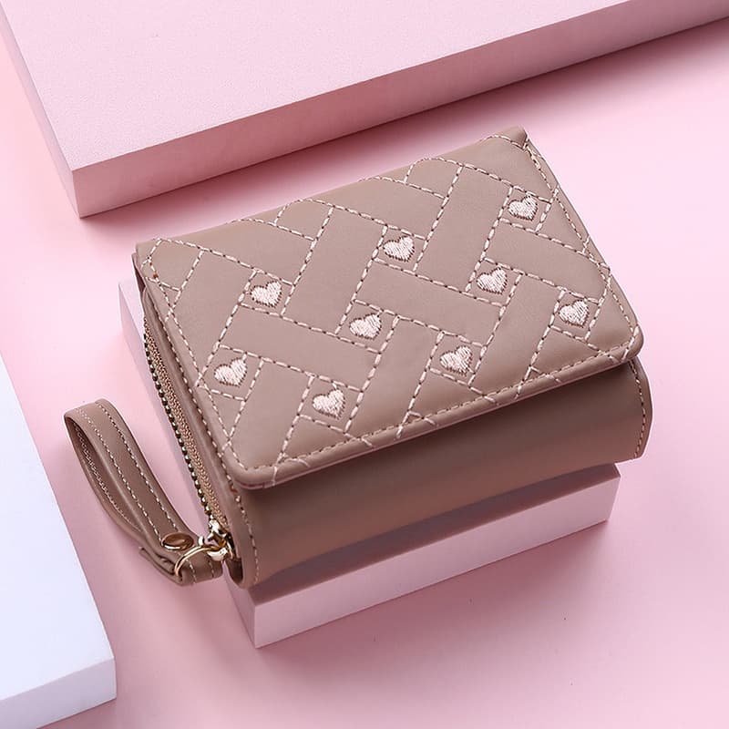 Carteira Feminina de Mão Bolsa  tridobrável para mulheres, bolso multi-objetos, moda curta, padrão bordado  novo, 2023