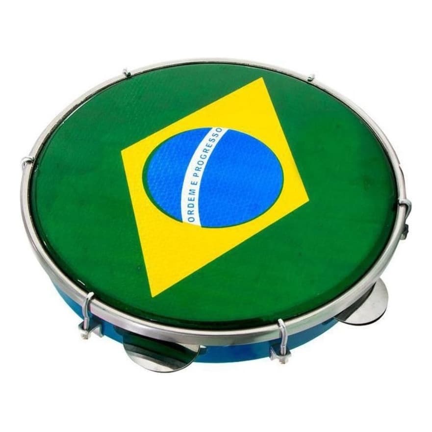 Pandeiro Luen 10 Profissional Pele Bandeira Aro Abs Cor Azul
