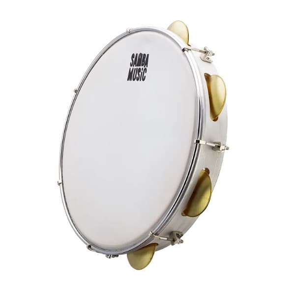 Pandeiro Profissional Samba Music PD-10 Phx 10" PVC Branco com Pele Leitosa