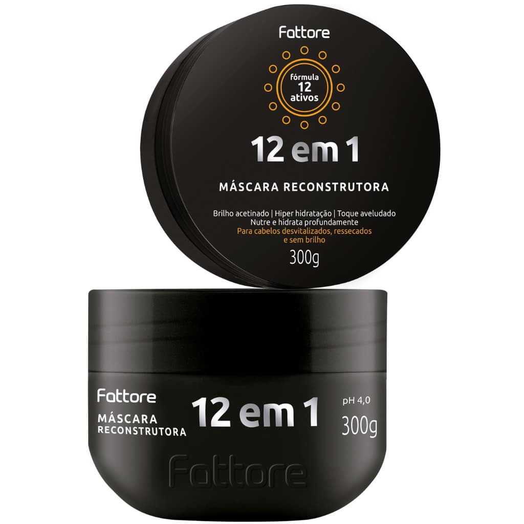 Máscara Fattore Fórmula 12 em 1 300ml Passo 2 Reconstrutor Para Cabelos desvitalizados, ressecados e sem brilho