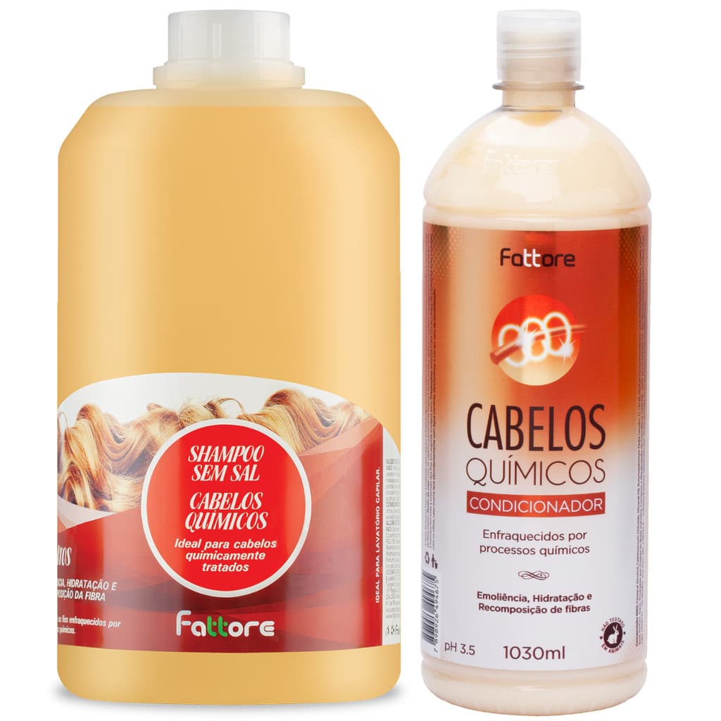 Kit Químicos Fattore Shampoo, Condicionador Fattore (2000ml, 1030ml) Recuperação Intensa para Cabelos Químicos