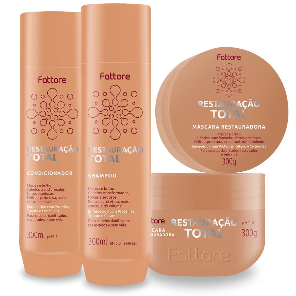 Kit Fattore Restauração Total: Shampoo, Condicionador e Máscara - Proteínas, Tutano e Ceramidas