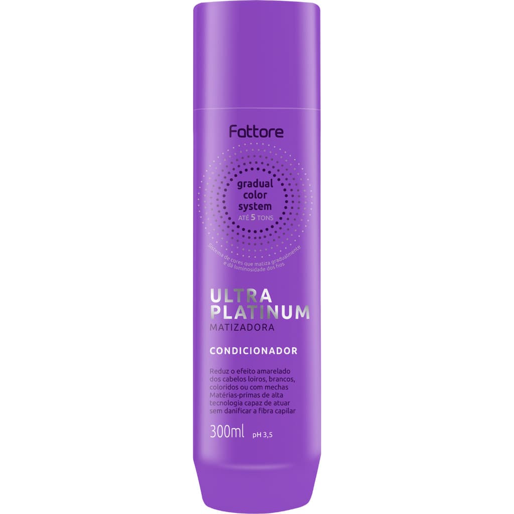 Condicionador Fattore Ultra Platinum Matizadora 300ml Reduz Efeito Amarelado de Cabelos Loiros, Brancos, Coloridos