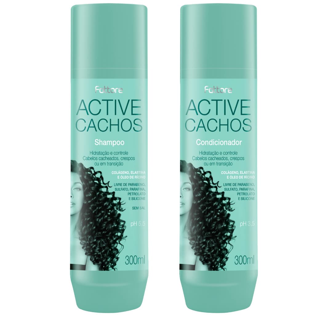 Kit Shampoo e Condicionador Active Cachos Fattore 300ml Hidratação e Controle