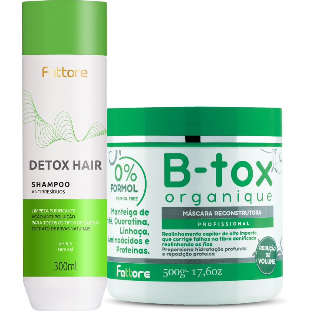 Kit Shampoo e Máscara Reconstrutora B-tox Fattore 300ml Profissional Alto Impacto
