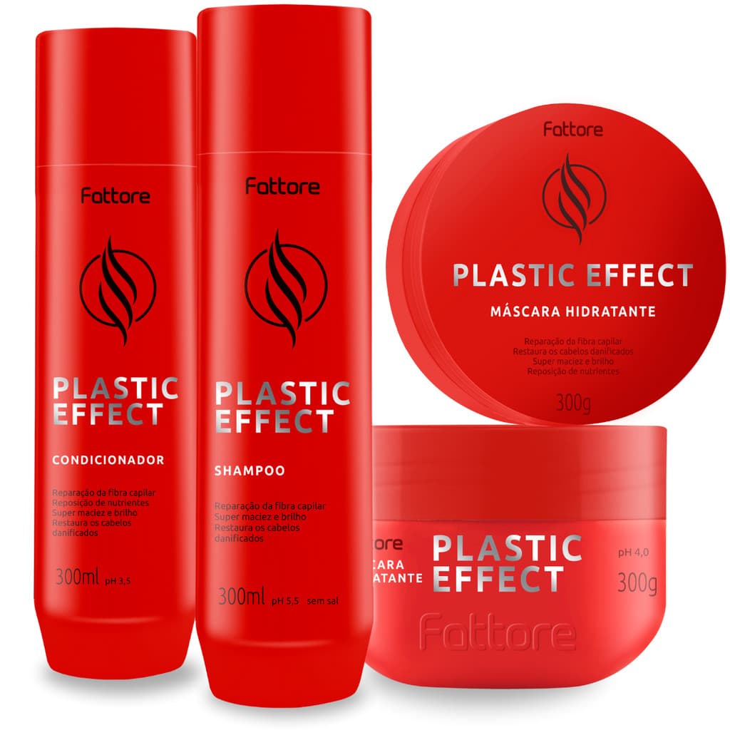Kit Plastic Effect Fattore Shampoo, Condicionador e Máscara (300ml cada) Reparação da Fibra Capilar