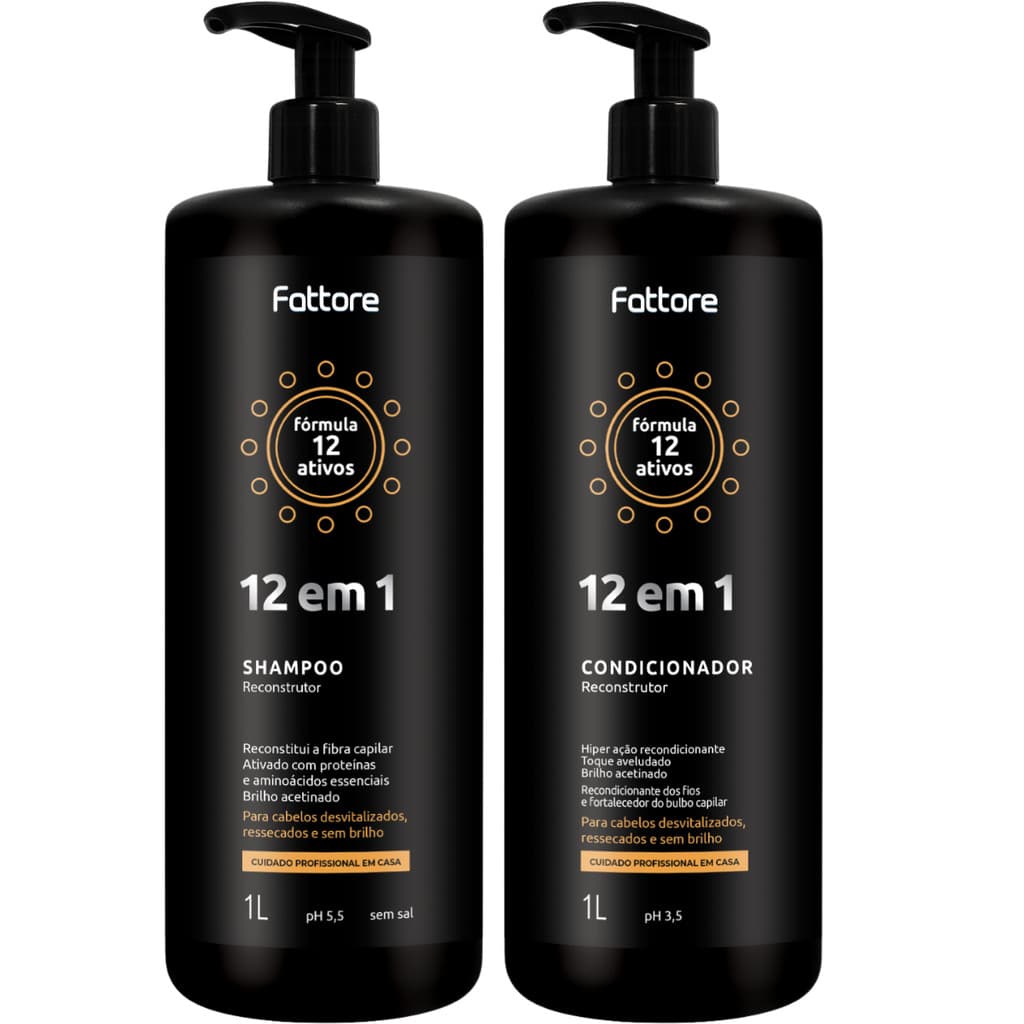 Kit Fattore Fórmula 12 em 1 - Shampoo (1,0L) e Condicionador (1,0L)