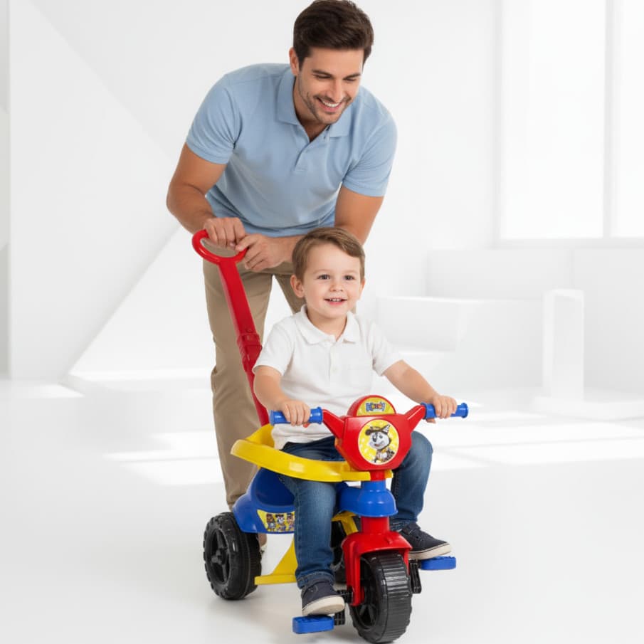 Motoca + Game Aplicativo 3D - Velotrol Completo Infantil C/ Empurrador, Pedal, Protetor Triciclo - QUEEN SHOP