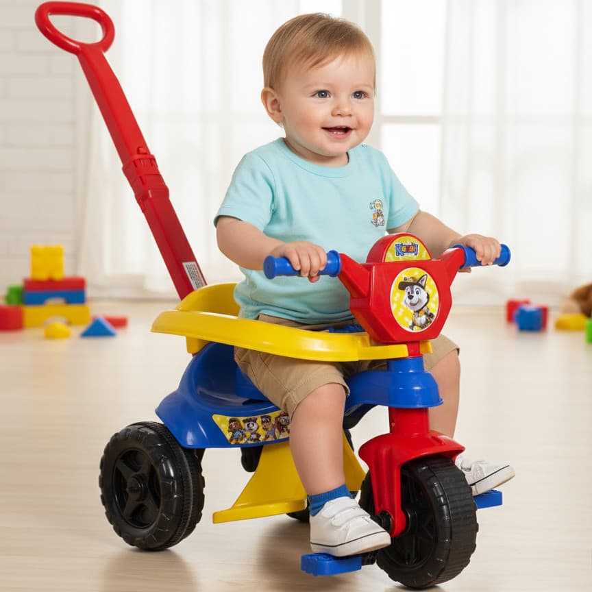Triciclo Infantil Motoca para Crianças Completa Pedais, Empurrador e Protetor - Inmetro - QUEEN SHOP