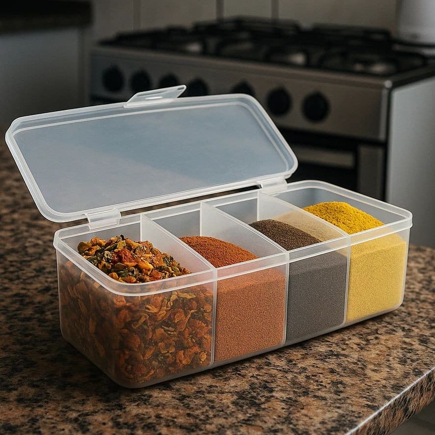 Pote Porta Temperos Porta Condimento organizador com Divisórias com 4 Colherezinhas Grátis