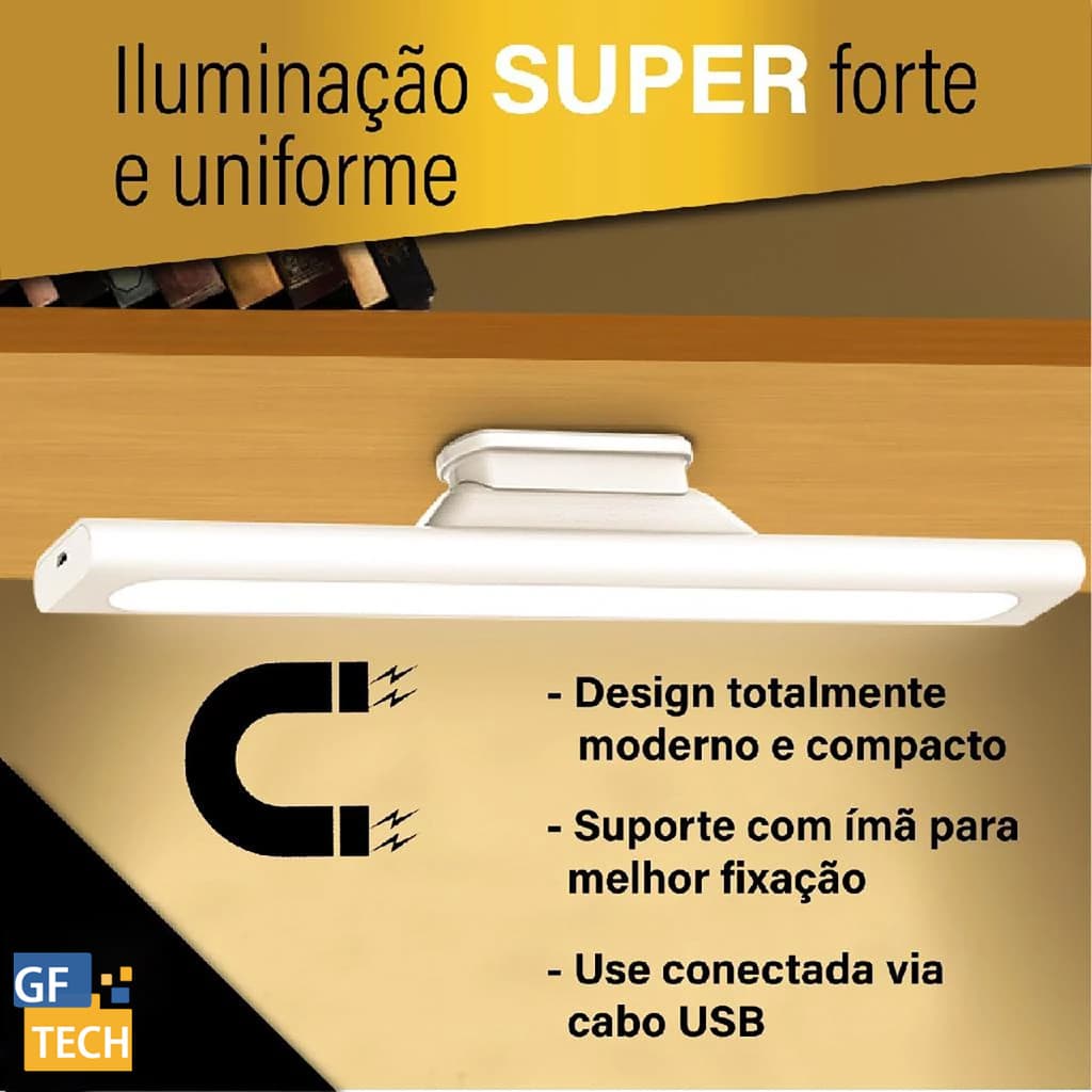 Luminária De Led Sobrepor Bastão Recarregável Sem Fio Com Suporte Magnético E Touch 45 CM
