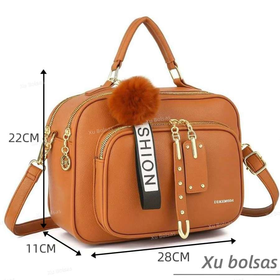 Bolsa Feminina Com Chaveiro Pompom Tira Colo Faixa de Mão De Couro Tranversal DEC6012#