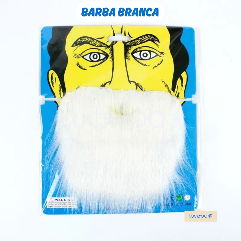 Barba Falsa Branco/Preto com Elástico para Fantasias Papai Noel e Mago Acessório de Halloween e Carnaval Natal