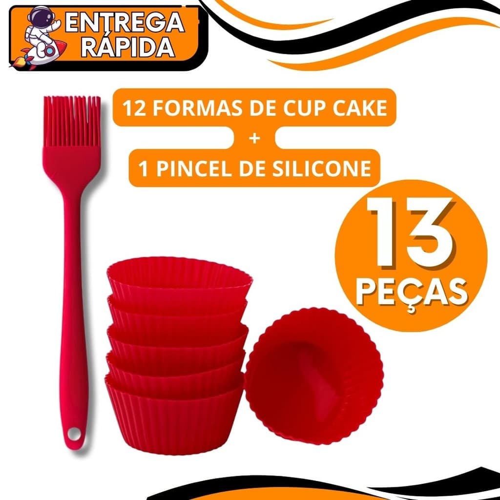 Pincel + Forma Cup Cake Silicone Premium Alta Qualidade Untar Resistente a  Temperatura Alta mini Bolo