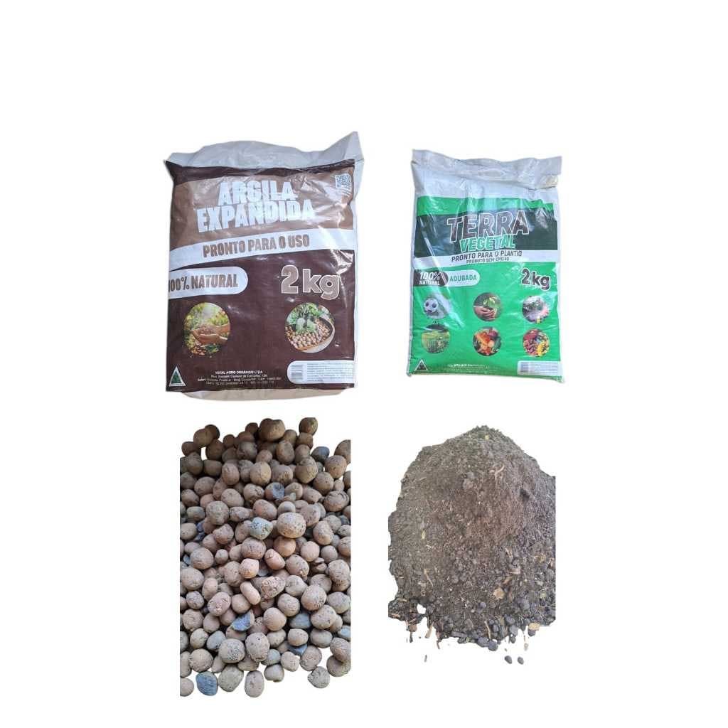 Kit Drenagem Terra Preta Adubada 2kg+ Argila Expandida 2kg Mais saúde para suas plantas e flores