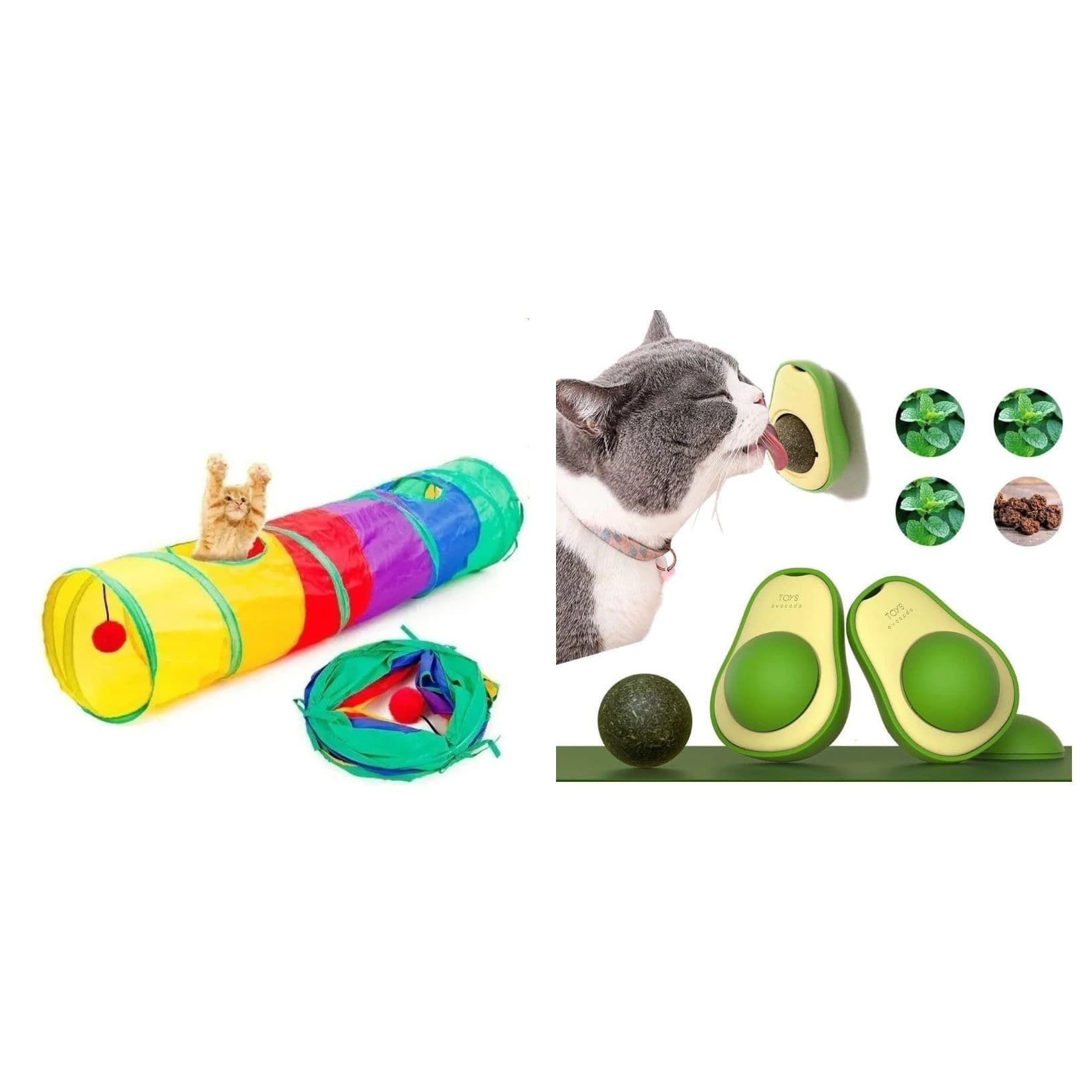 Kit Brinquedo para gatos Tunel Labirinto Colorido + Abacate Catnip