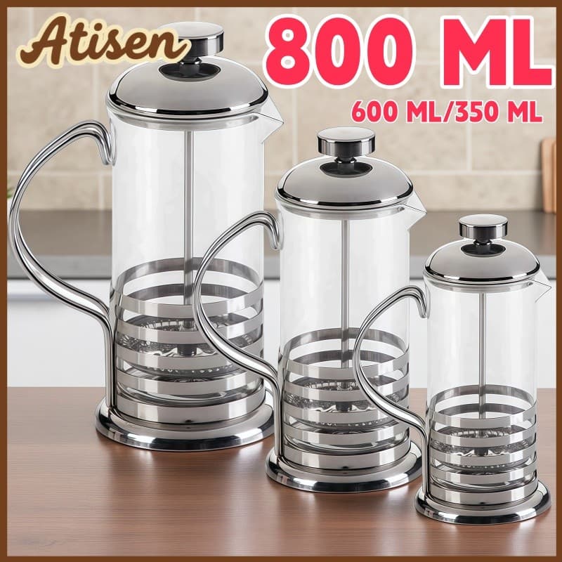 Cafeteira Prensa Francesa 800ml de Inox Vidro Cremeira para Café Leite Filtro de Aço Inox