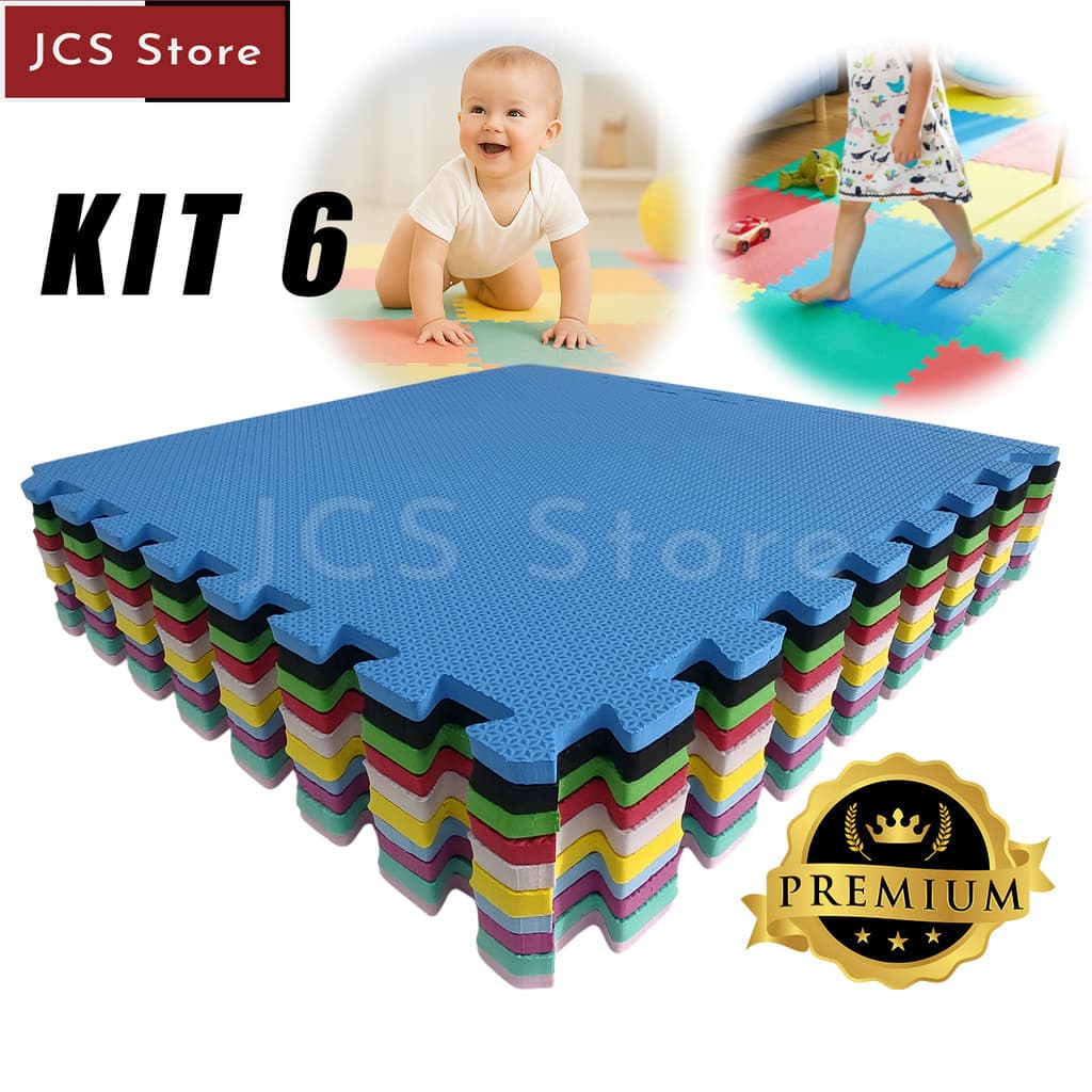 Kit 6 Tatame EVA 50x50x10mm com Bordas | Piso Emborrachado Academia, Exercícios, Infantil e Yoga