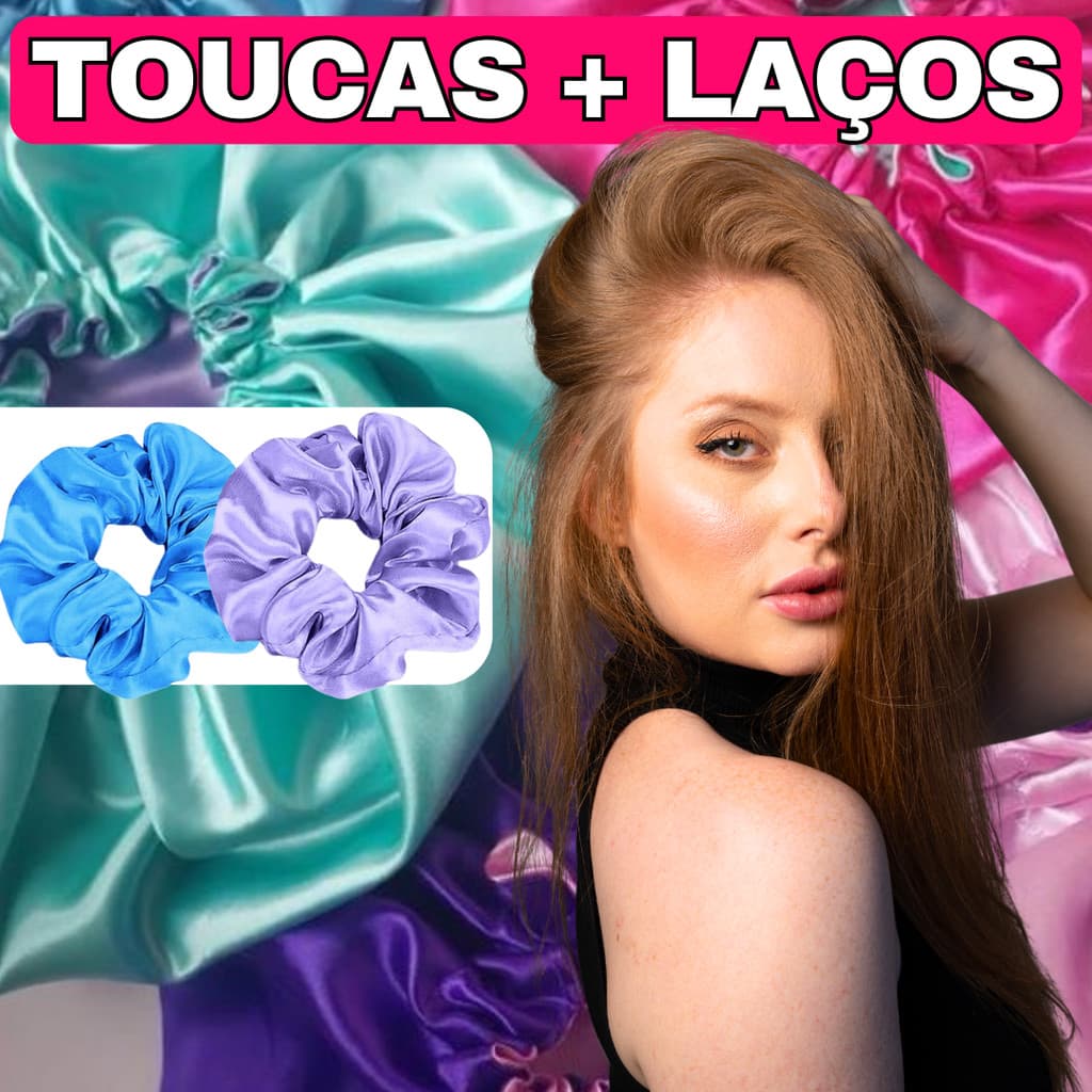 6  Touca Dupla Face Anti-Frizz Ideal Para Day After + 2 Laços de Cetim