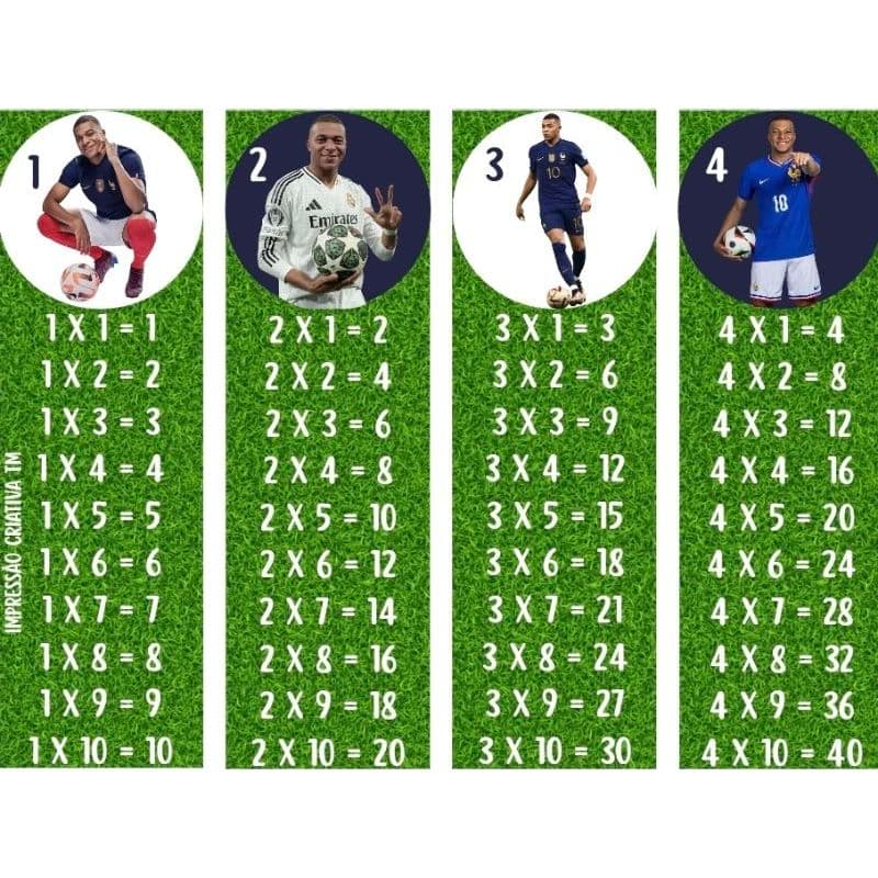 Tabuada em tiras do Mbappe - Multiplicação - Futebol