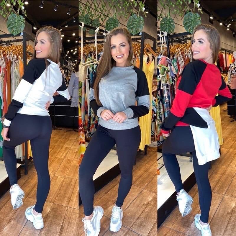 Blusa Moletom Bicolor Feminina Manga Raglan - Moda Casual Conforto