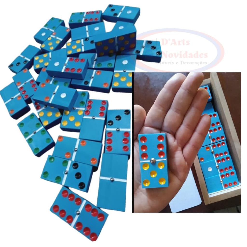 Dominó Profissional Artesanal 28 Peças em PVC Azul com Caixa MDF Resistente e Esfera de Aço