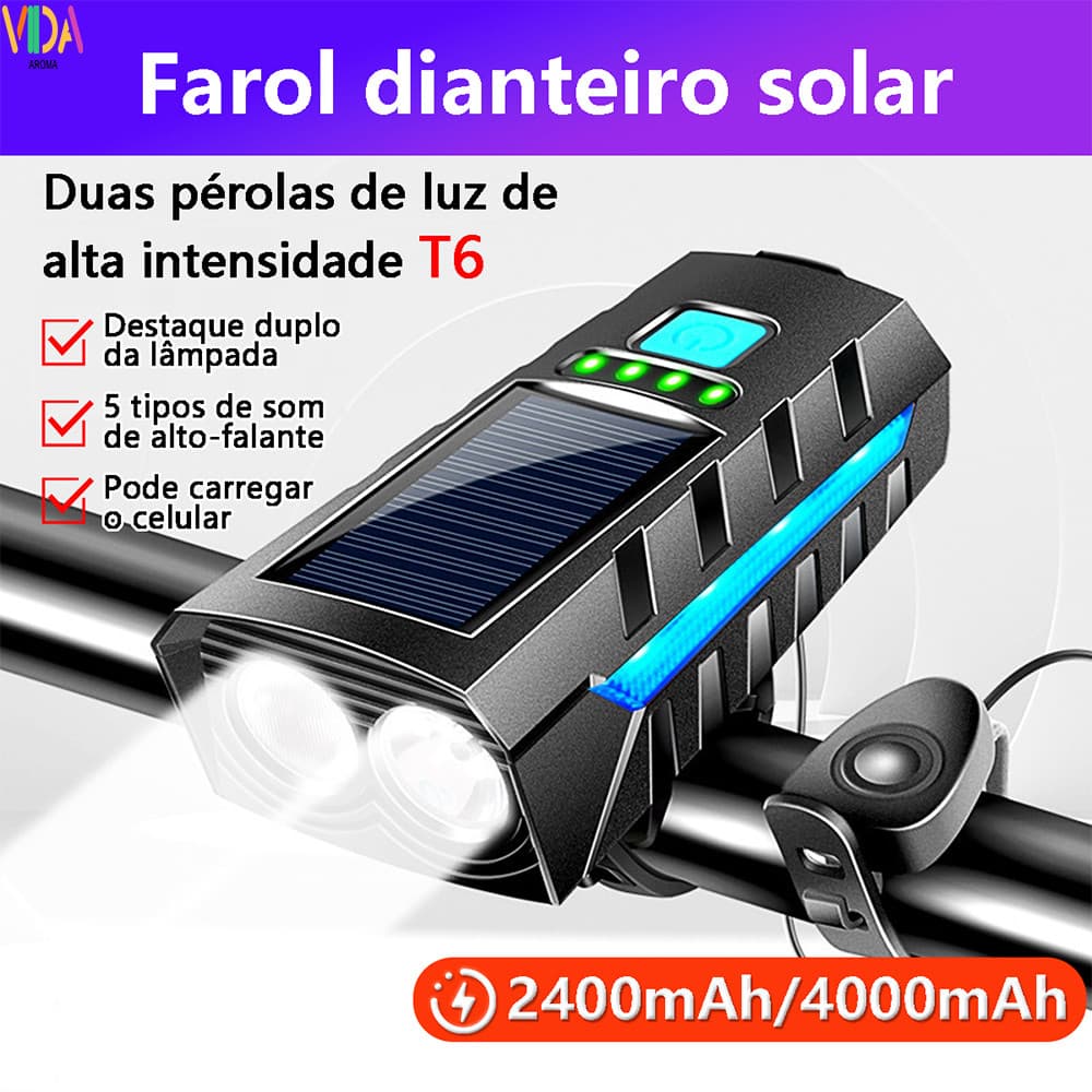 Luzes Solares Para Bicicleta Com Duas Lâmpadas À Prova D'Água Carregamento Duplo E Alta Potência Ciclismo