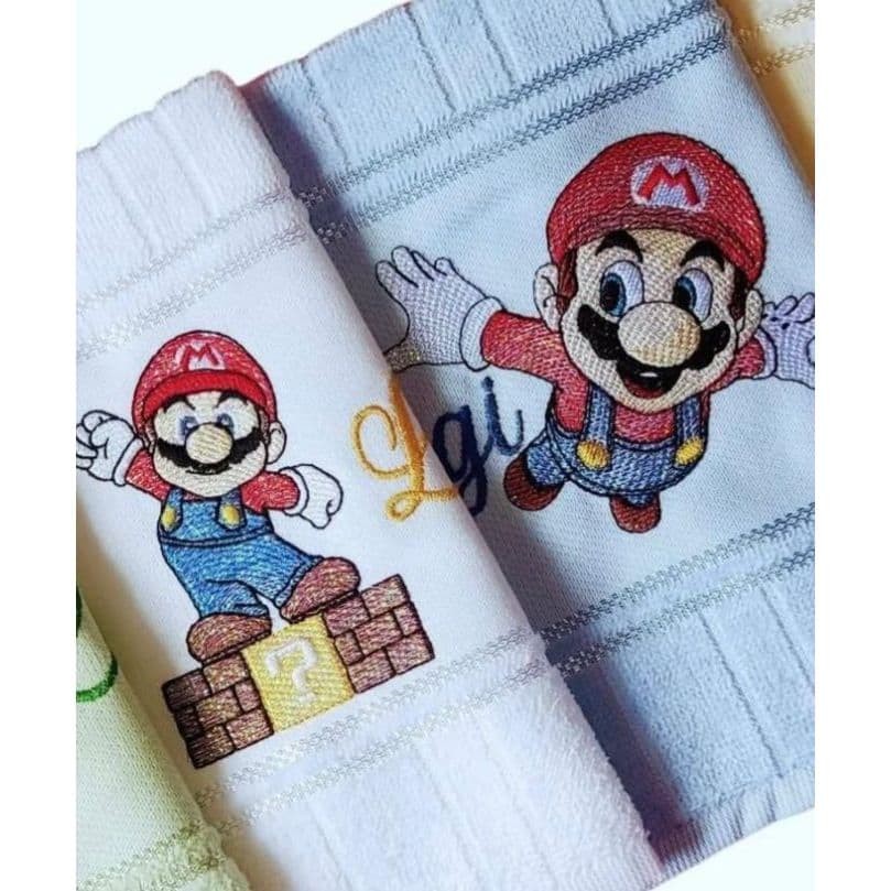 Kit de 2 Toalhas de Lavabo Bordadas Personalizada - Super Mario