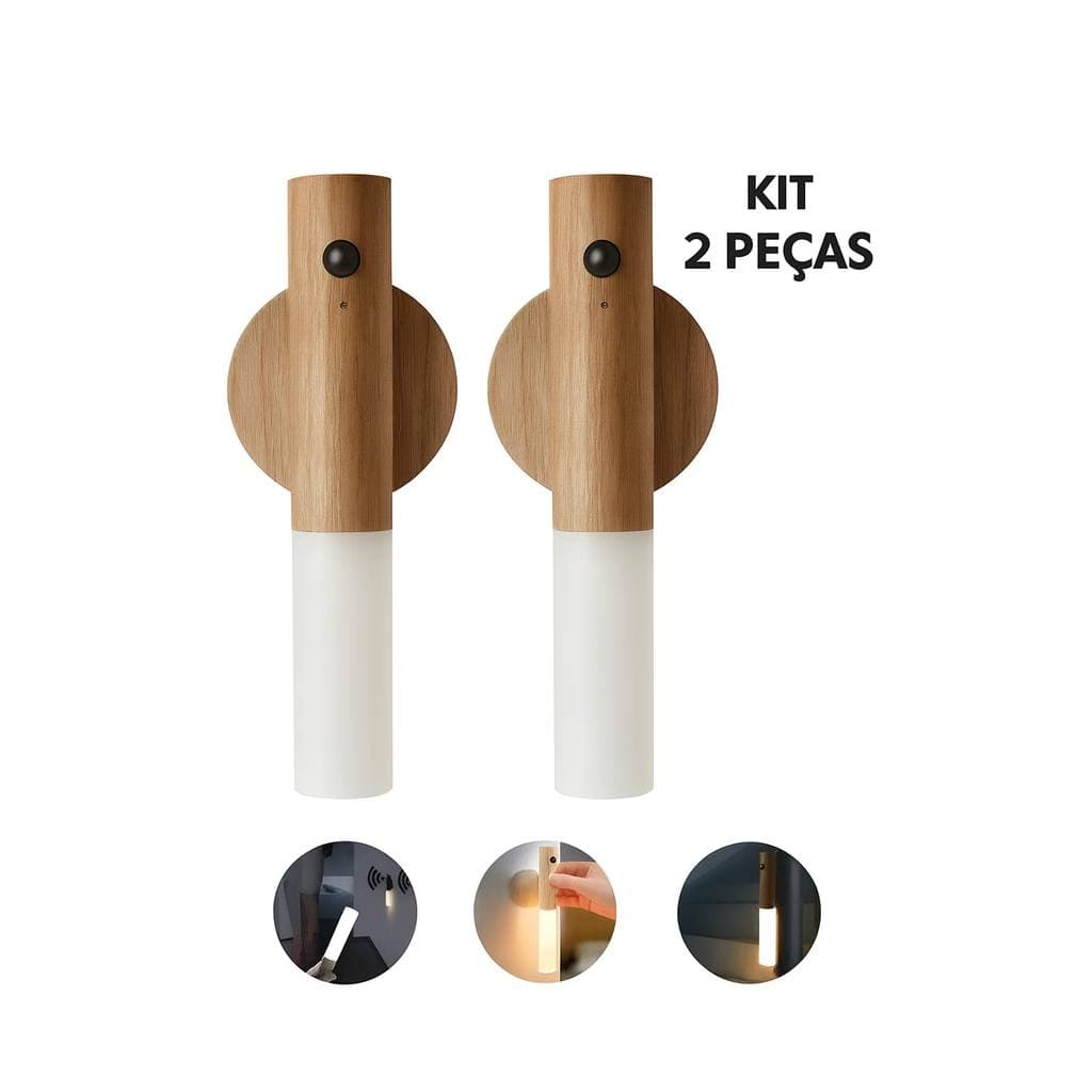 Kit 2 Luminárias com Sensor de Movimento Recarregável USB Estilo Madeira – Luz Automática