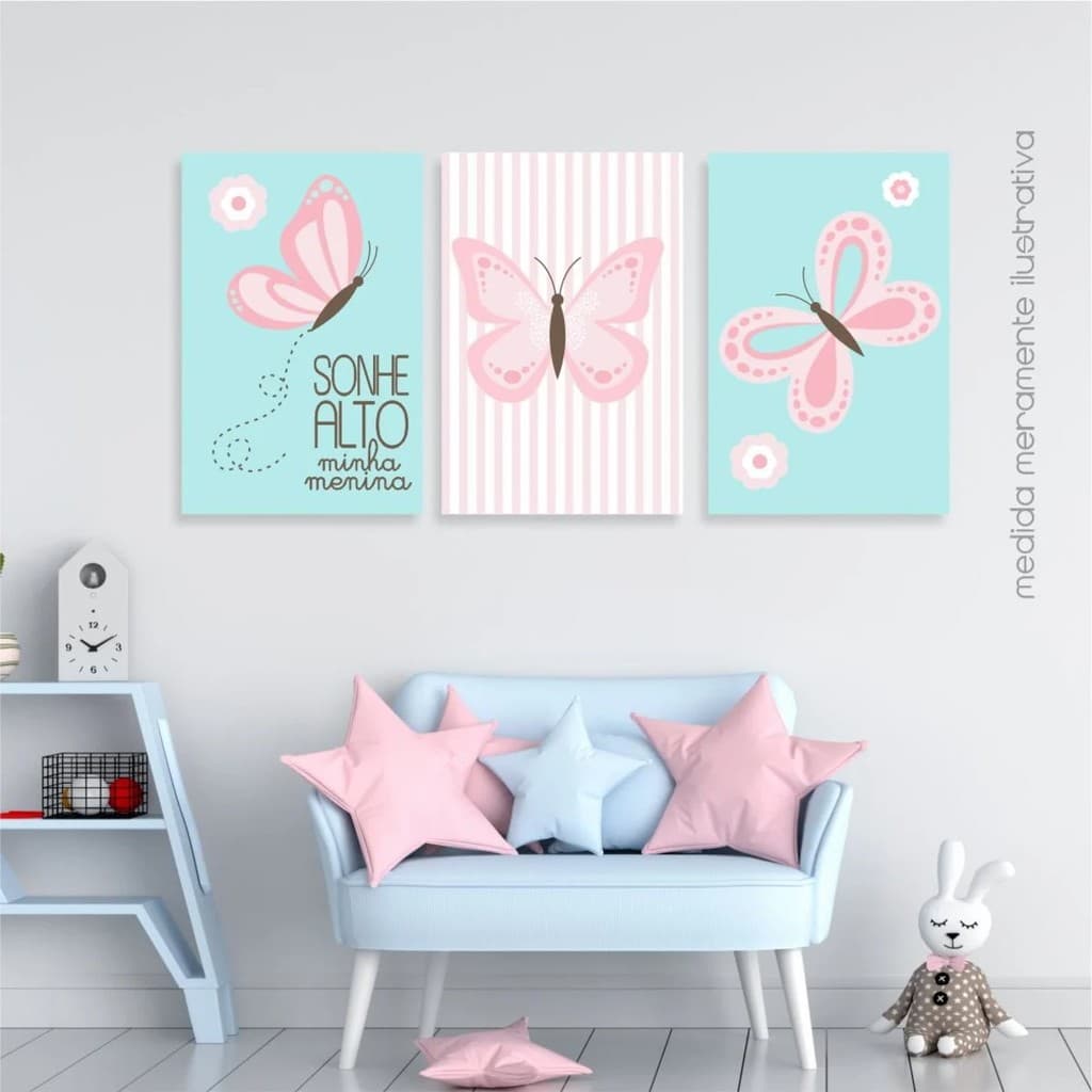 QUADRO DECORATIVOS BORBOLETA SONHE ALTO MENINA DECORAÇÃO BEBE ENVIO IMEDIATO