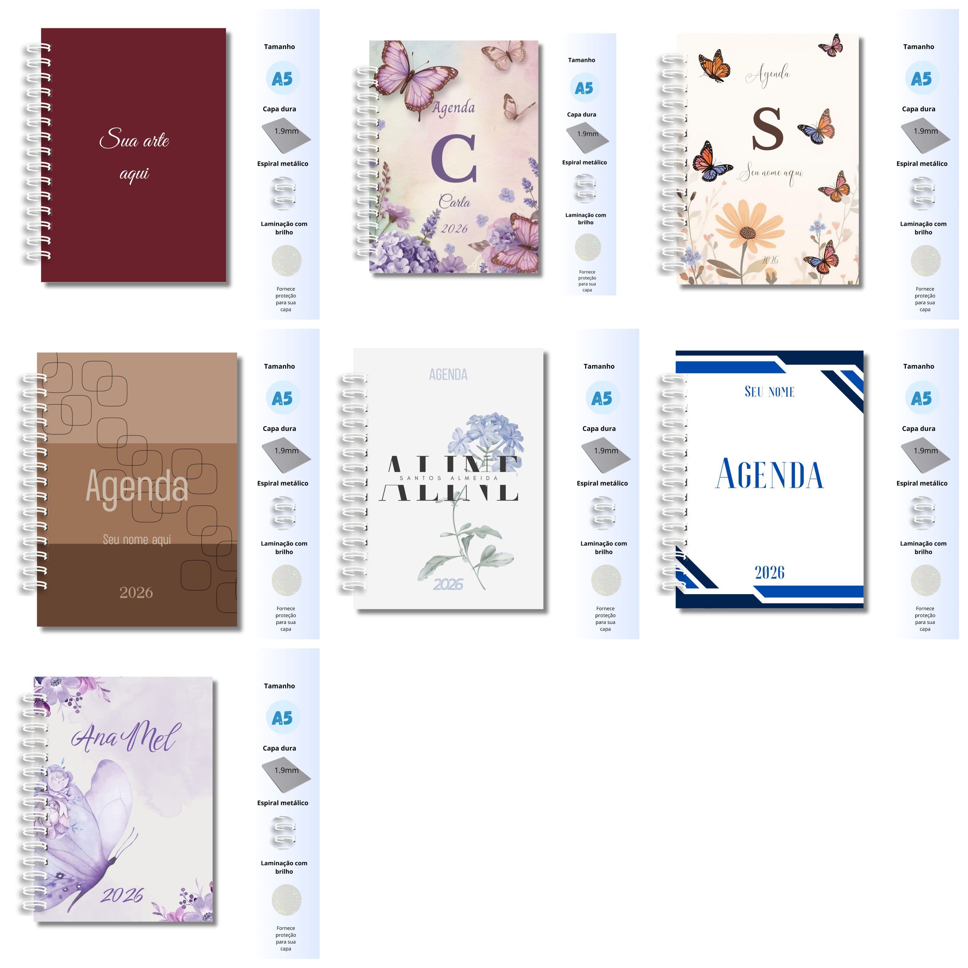 Kit 10 agendas 2026 personalizada com a sua arte e nome