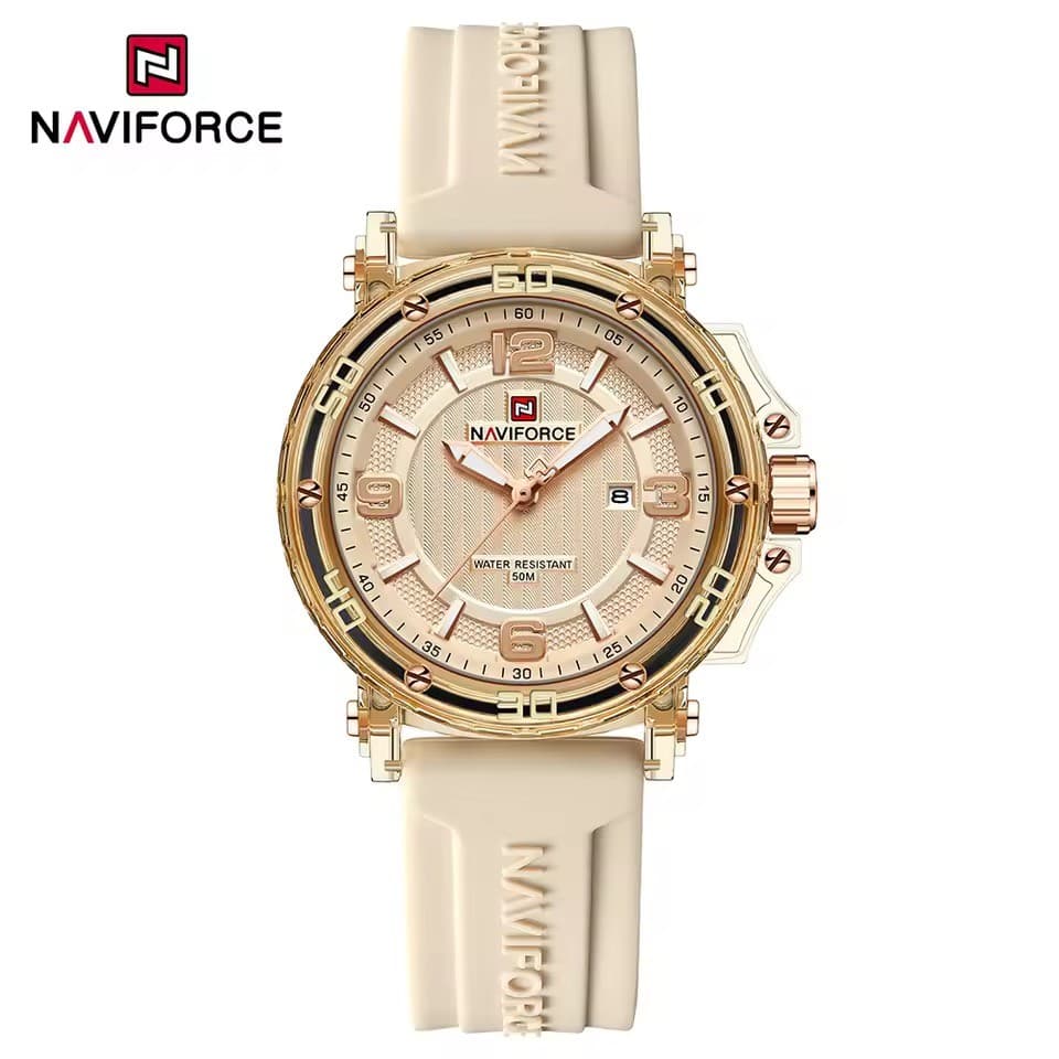 Relógio Feminino Naviforce NF-7125 Original Quartzo Silicone Fashion Casual à Prova D’Água