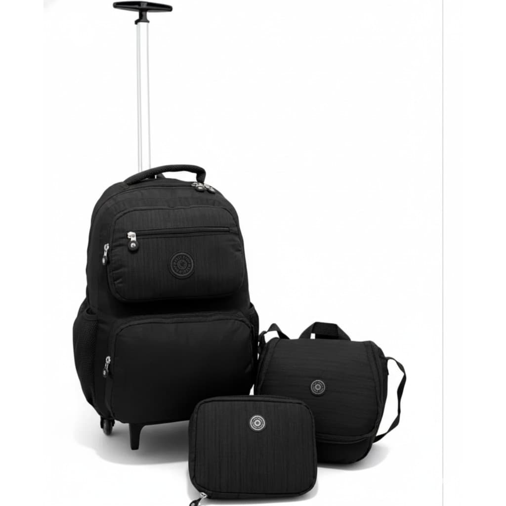 Kit Mochila De Rodinha Juvenil Menina Menino 3 Peças Escolar