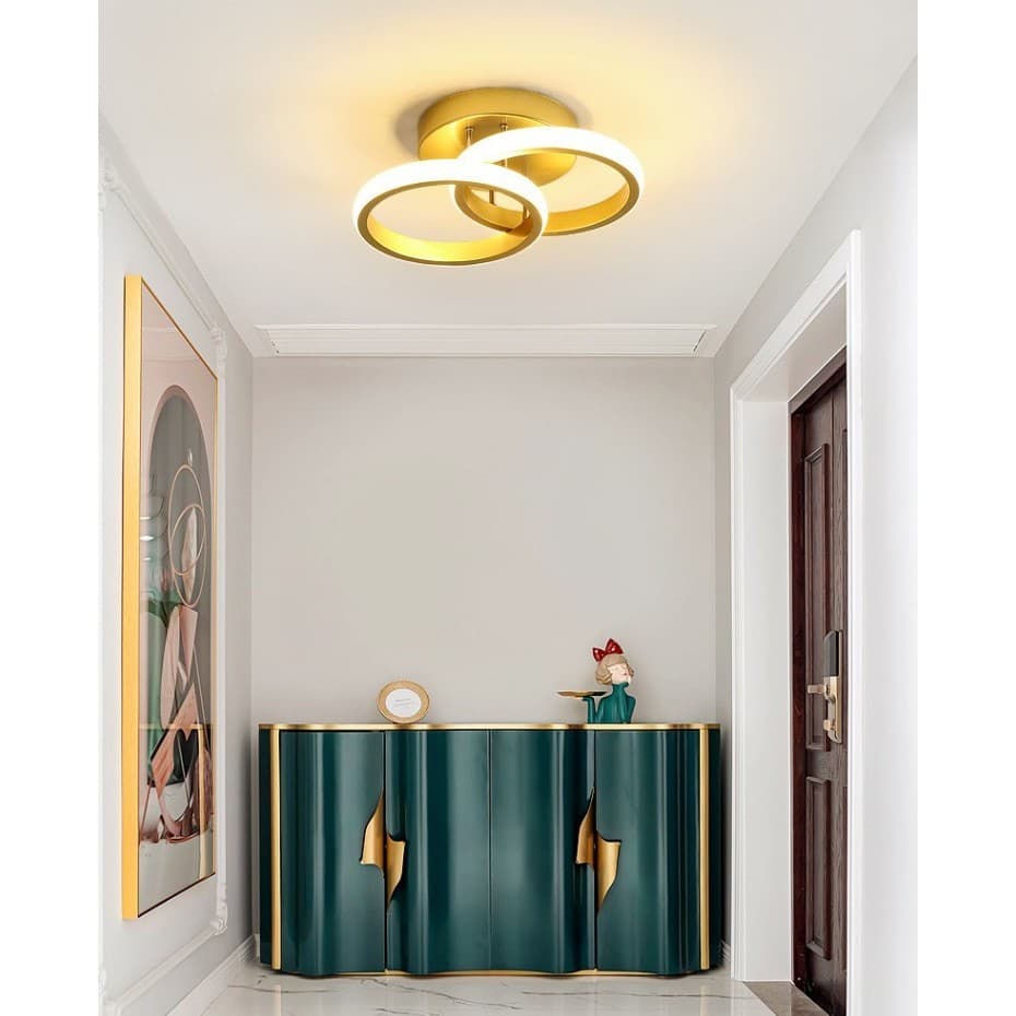 Luminária Plafon LED de Teto Dourada Moderna com 3 Cores de Luz Para Sala, Quarto, Hall e Ambientes Internos