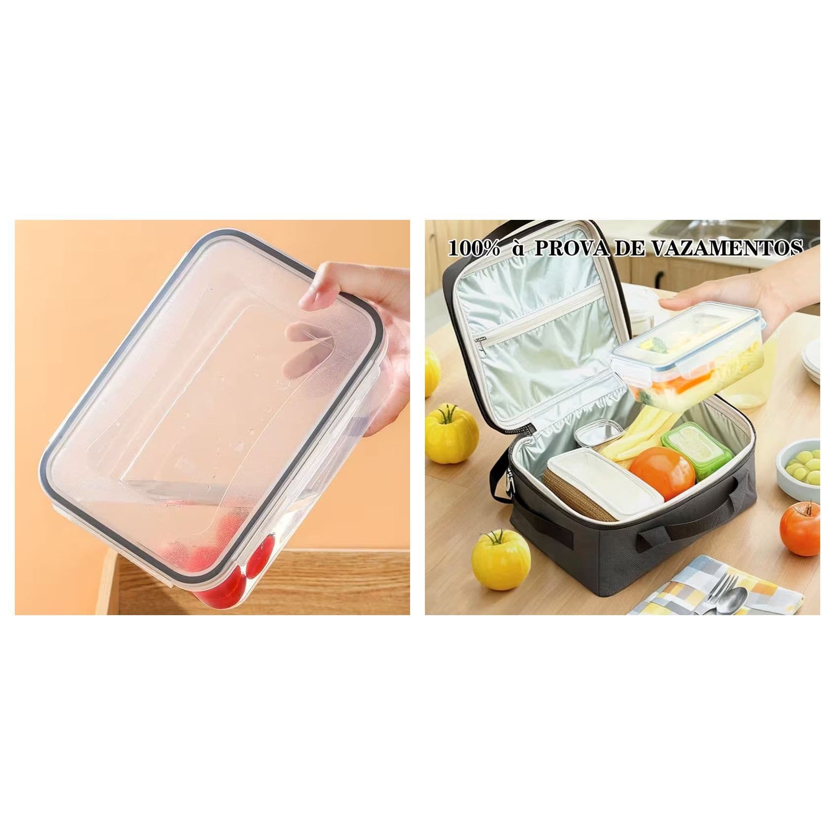 Kit 2 Potes Herméticos 1.000ML / 840ML Plástico Sem BPA  Armazenar E Conservar Alimentos Tampa Com Trava Anti-Vazamentos
