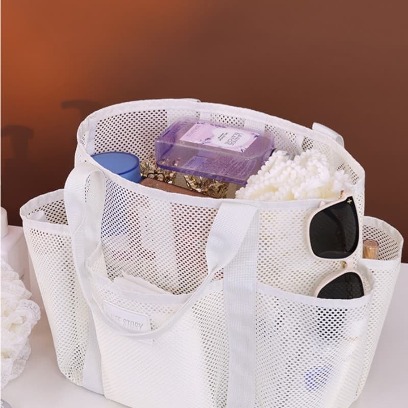 Bolsa de Praia em Tela com Bolsos Externos – Ombro, Grande Capacidade, Várias Cores
