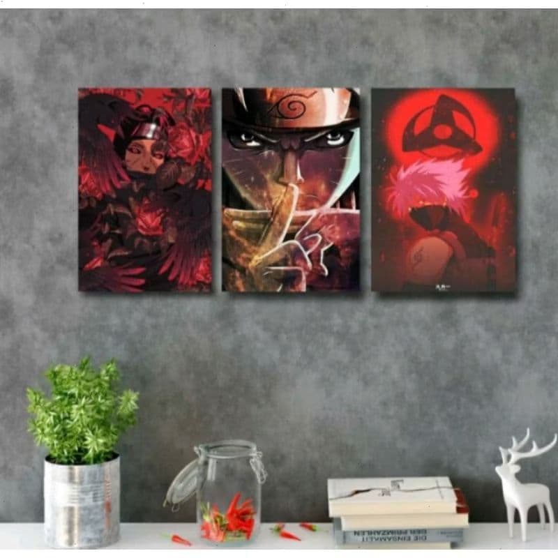 Kit 3 Quadros Decorativos Naruto Anime Mosaico 40x60cm MDF - H.E.P Decore
