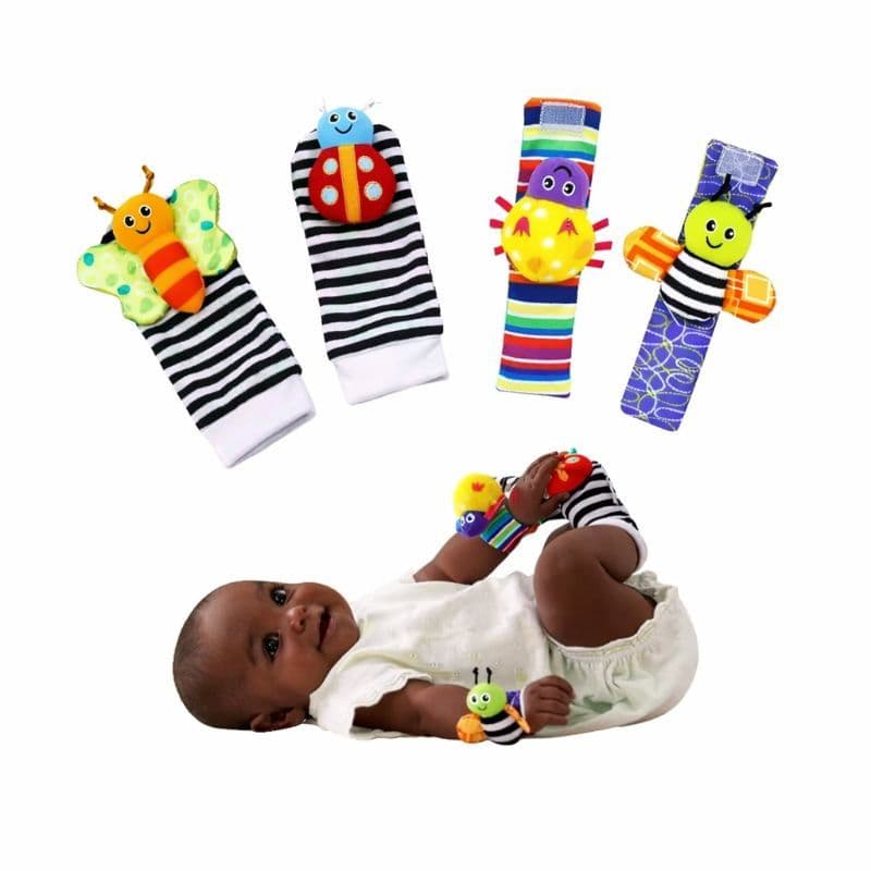 MAMÃE/BEBÊ Kit Sensorial Bebê: Meias 🐝👶+ 🐞Pulseiras com Barulhinho de Papel .