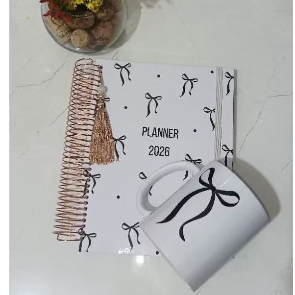 PLANNER 2027 + caneca, kit de agenda+caneca, caneca laço, Agenda 2027 minimalista, PLANNER delicado