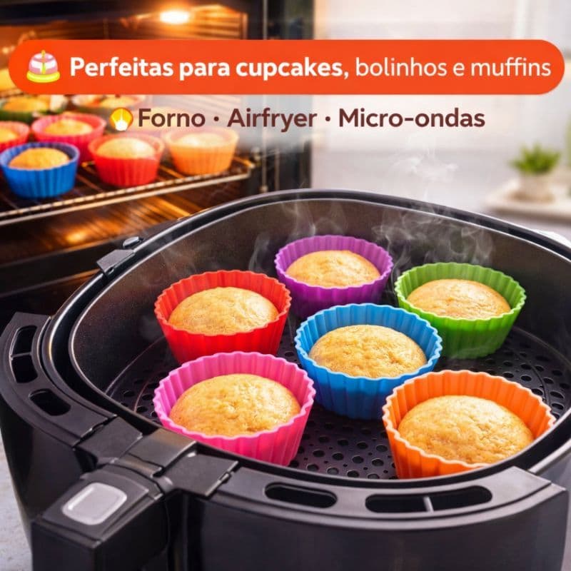 Kit 12 Formas Silicone Mini Cupcake Muffin Bolo Bolinho Empada Antiaderente Air Fryer Reutilizável