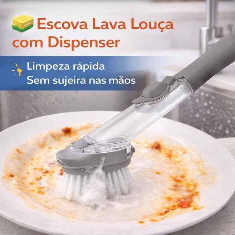 Escova Multiuso Lava Louça Dispenser Detergente 2 em1 Esponja Limpeza Prática Cozinha Pia Louça