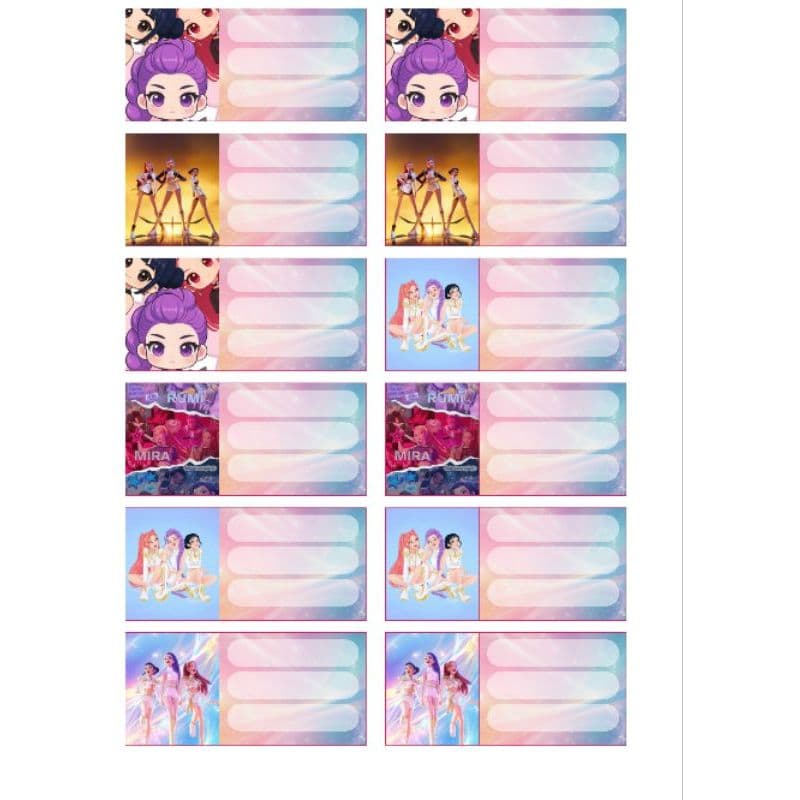 kit 12 unidades etiqueta fácil Etiquetas Escolares Personalizadas | Nome Infantil | Material Escolar Guerreiras do k-pop