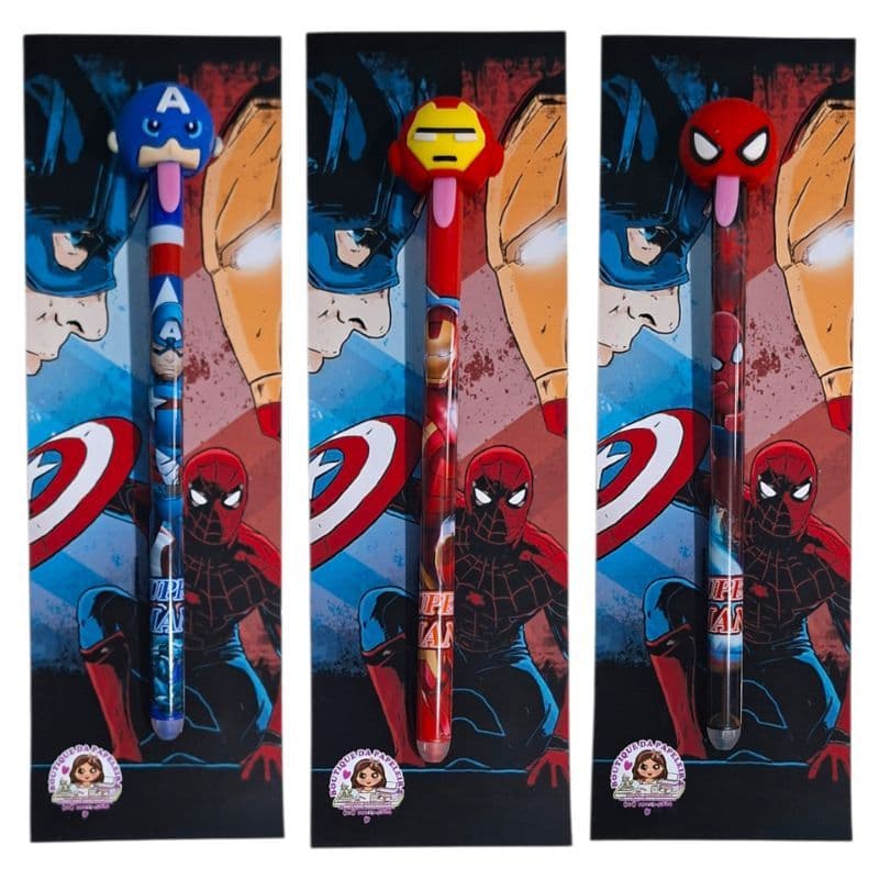 🖊️🦸‍♂️ Caneta Apagável Heróis com Língua Interativa 0.5mm | Papelaria Criativa